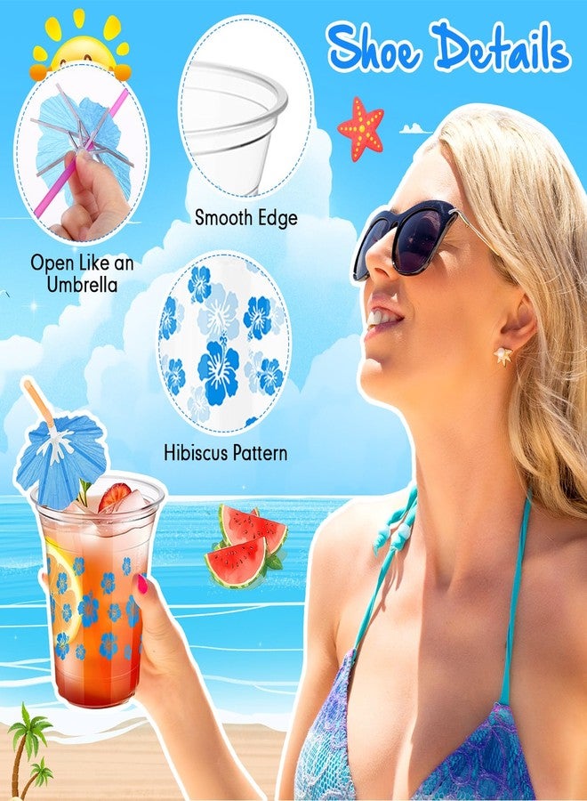 Qinyoung 240 Pcs Hibiscus Plastic Cups and 240 Pcs Umbrellas Flower Straws 12oz Clear Disposable Cups for Tropical Summer Hawaiian Birthday Beach Pool Party Supplies - Image 3